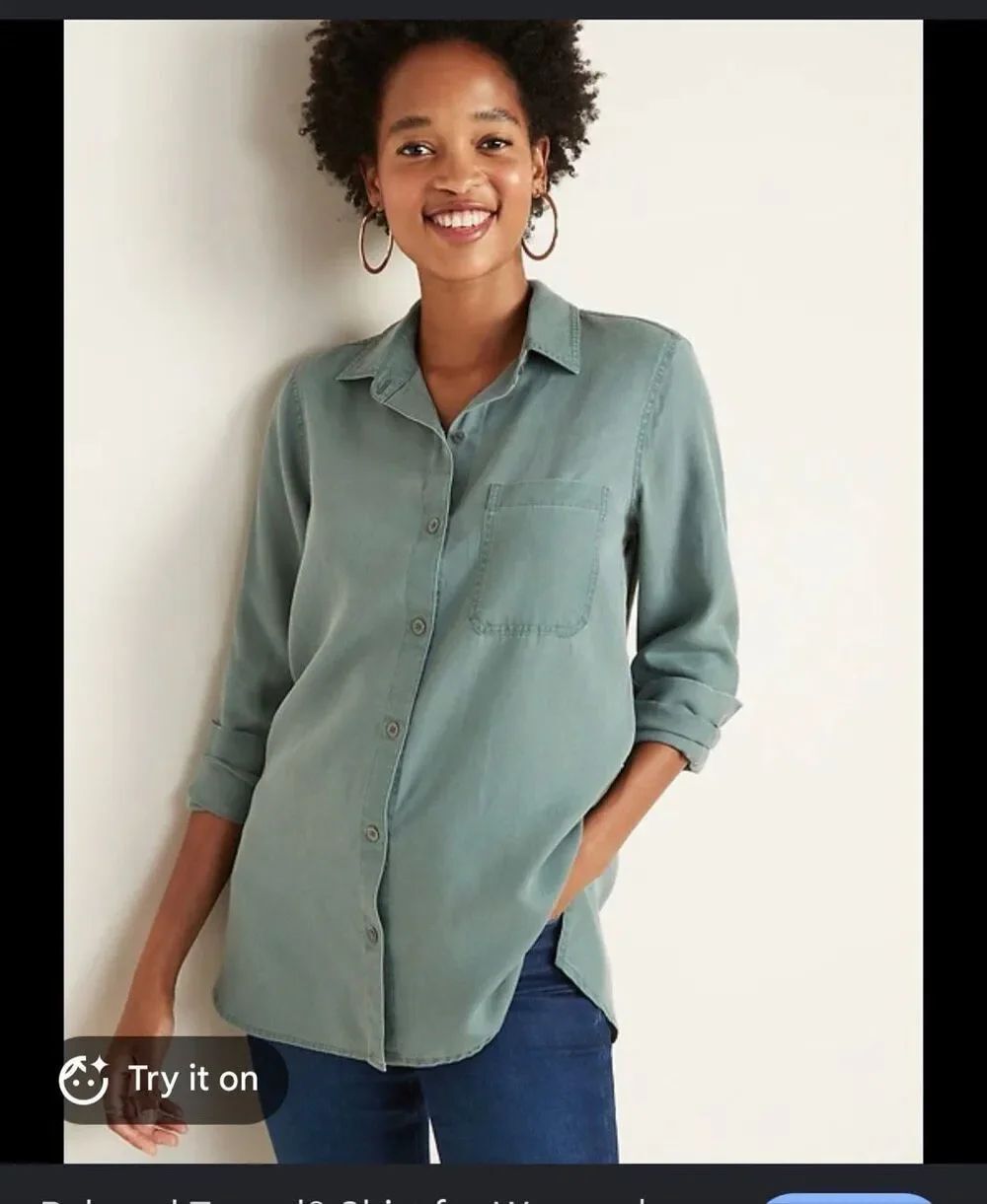Old Navy relaxed tencel button down shirt sage green XL NWT